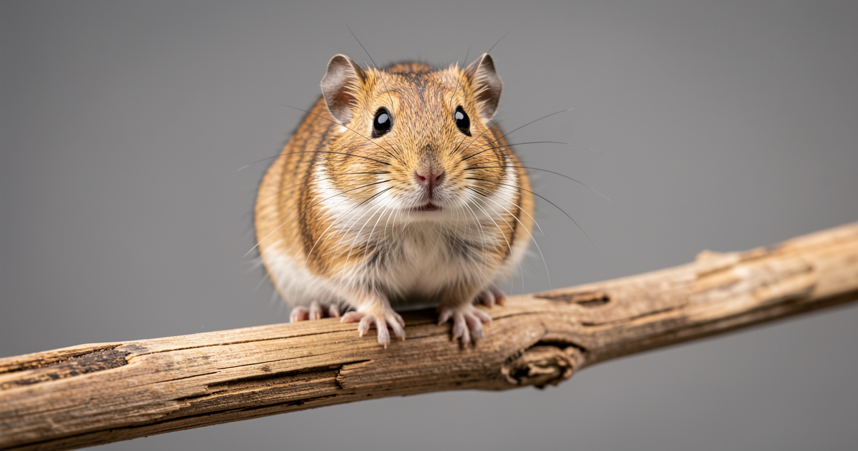 Octodon degus, aussi appelé dégu, un petit rongeur curieux posé sur une branche