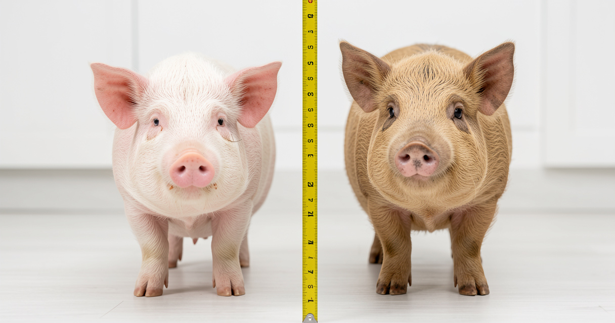Comparaison de deux races de cochons nains, Göttingen et Kunekune, avec mesure