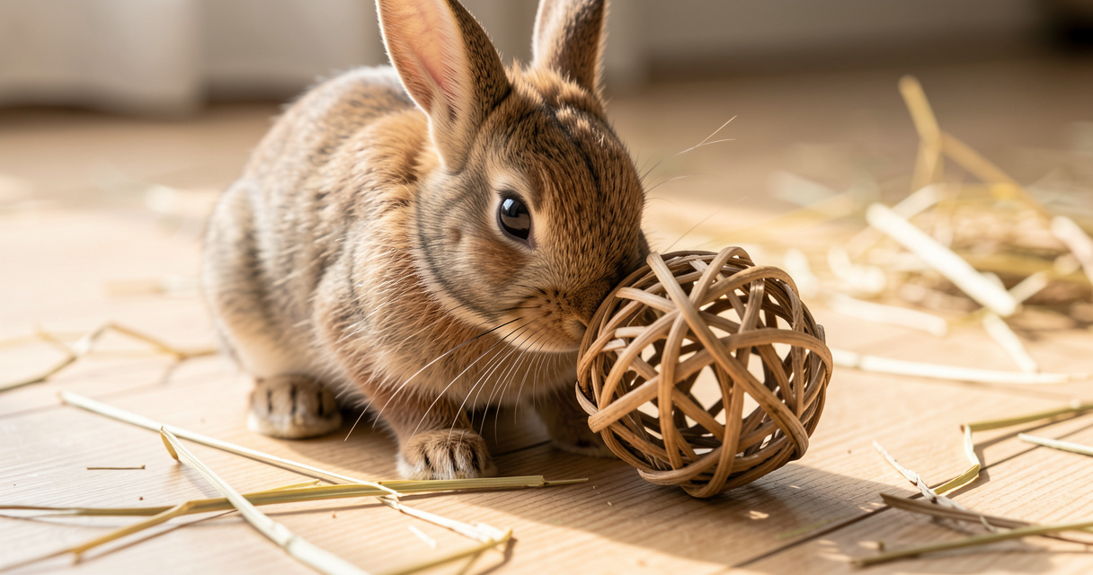 Un lapin nain dans un tunnel en carton, jouet pour lapin qui stimule la curiosité