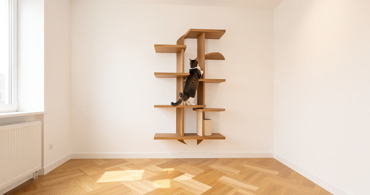 Arbre à chat mural design optimisant un petit appartement moderne