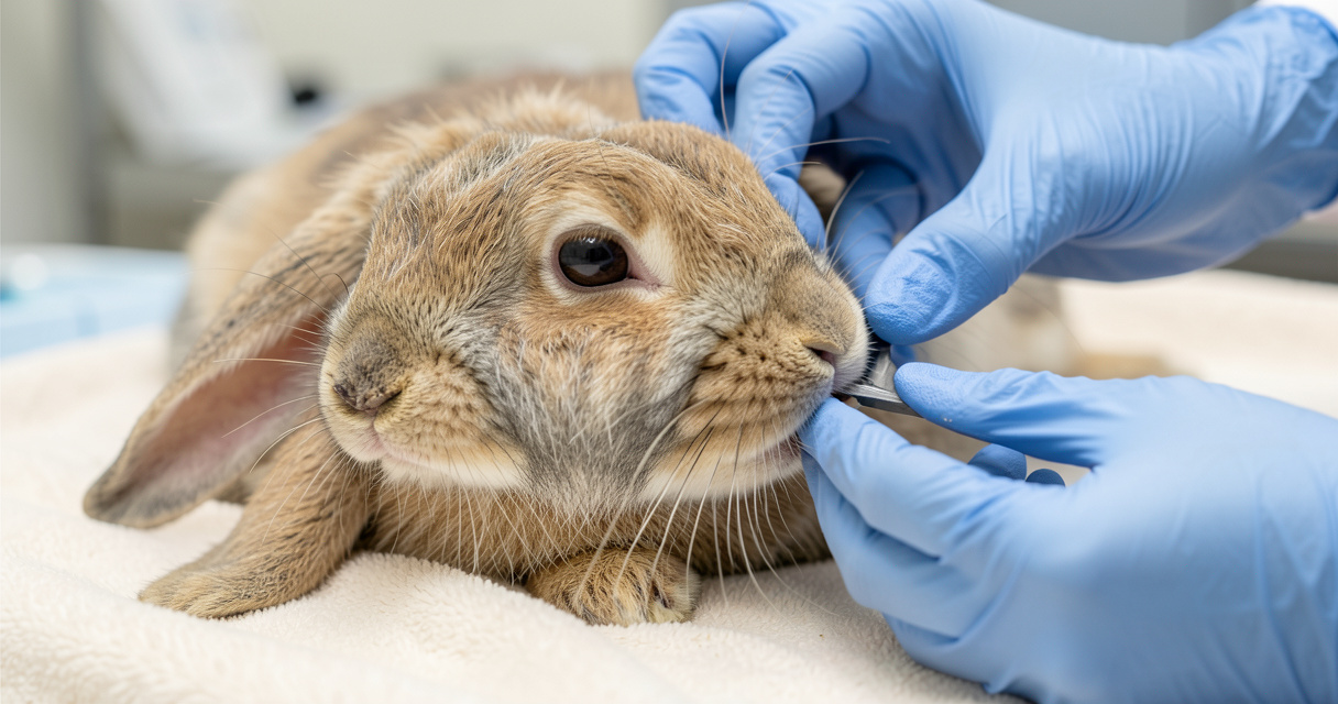 Lapin senior examiné chez le vétérinaire pour prolonger sa durée de vie